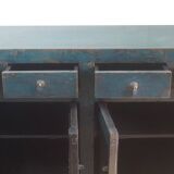 Antique Chinese sideboard in blue lacquered wood with drawers and doors