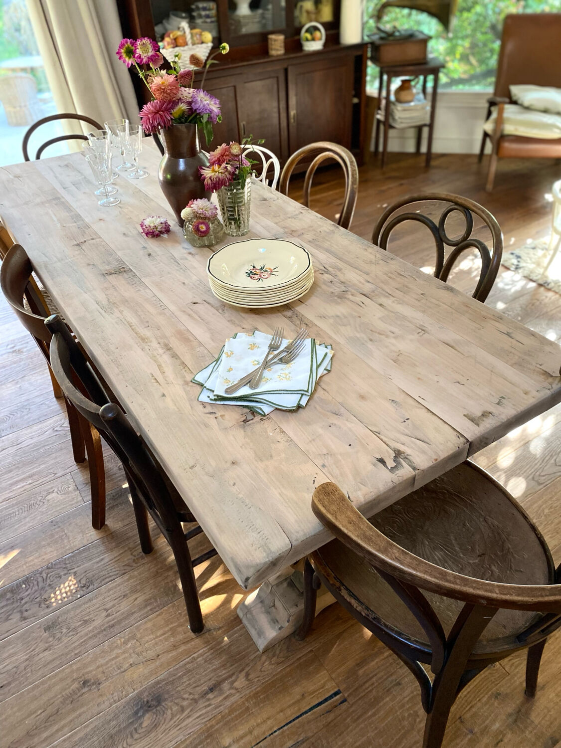 Antique solid wood farmhouse table
