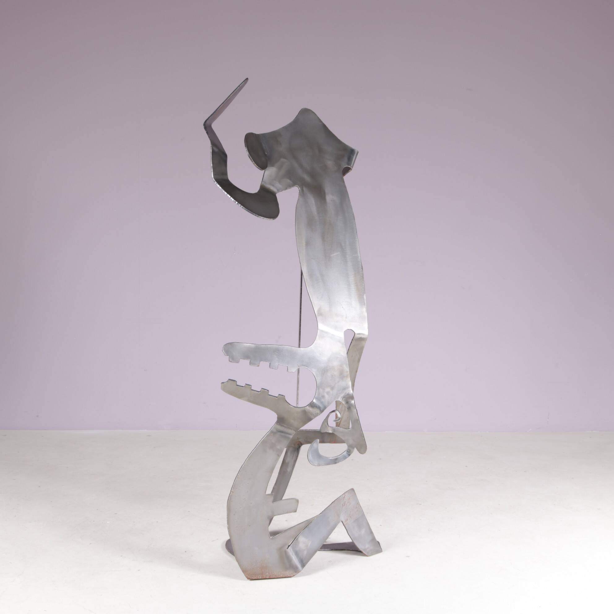 1990s abstract metal sculpture named: mensch mit mensch Guido Hafner German