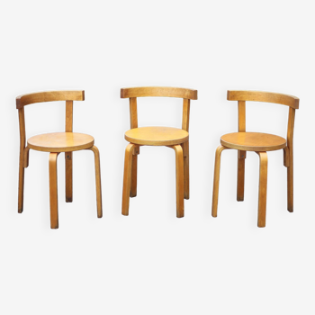 Set of 3 Alvar Aalto bentwood chairs model 68, Artek Finland designer chair