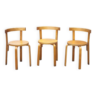 Set of 3 Alvar Aalto bentwood chairs model 68, Artek Finland designer chair