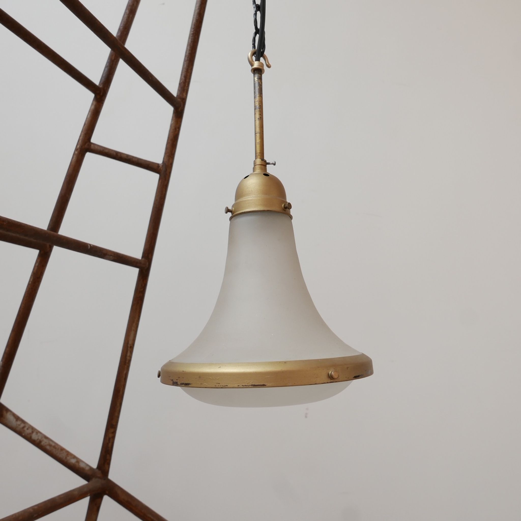 Antique etched glass German pendant light by A.E.G.