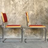 Set of 4 chairs cesca wood and red, model B32 by Marcel Breuer