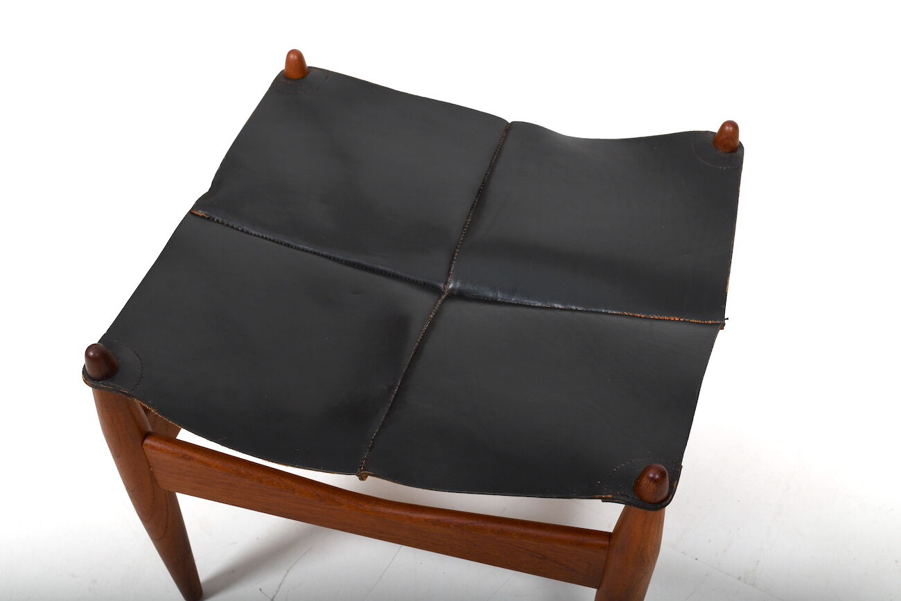 Illum Wikkelsø Teak and Leather Ottoman Denmark 1960s