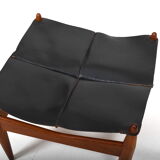 Illum Wikkelsø Teak and Leather Ottoman Denmark 1960s