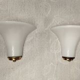 Pair of Italian wall sconces, frosted glass, brass.
