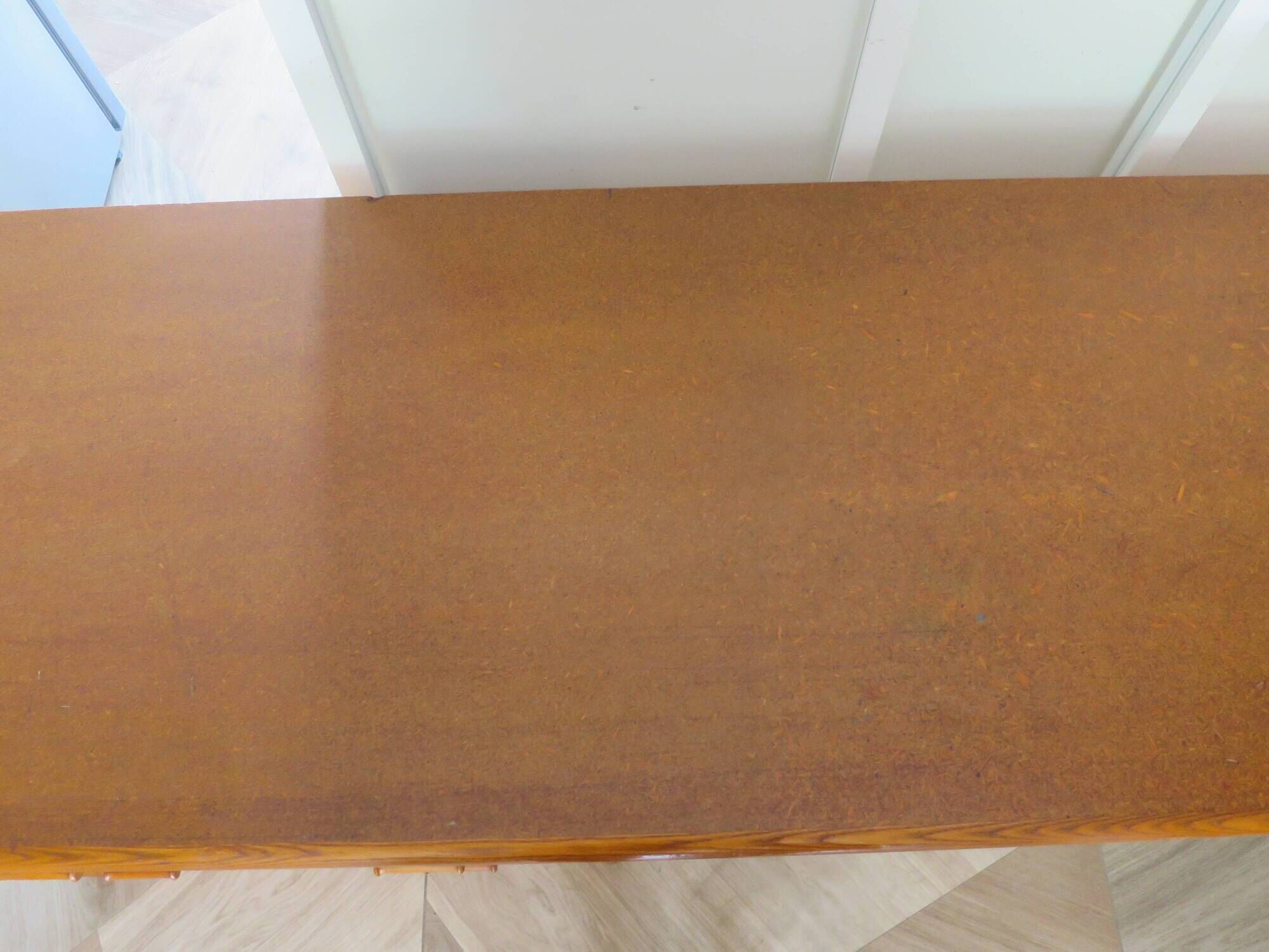 Vintage cane rattan desk with a large top and 5 drawers - 1960s/70s.