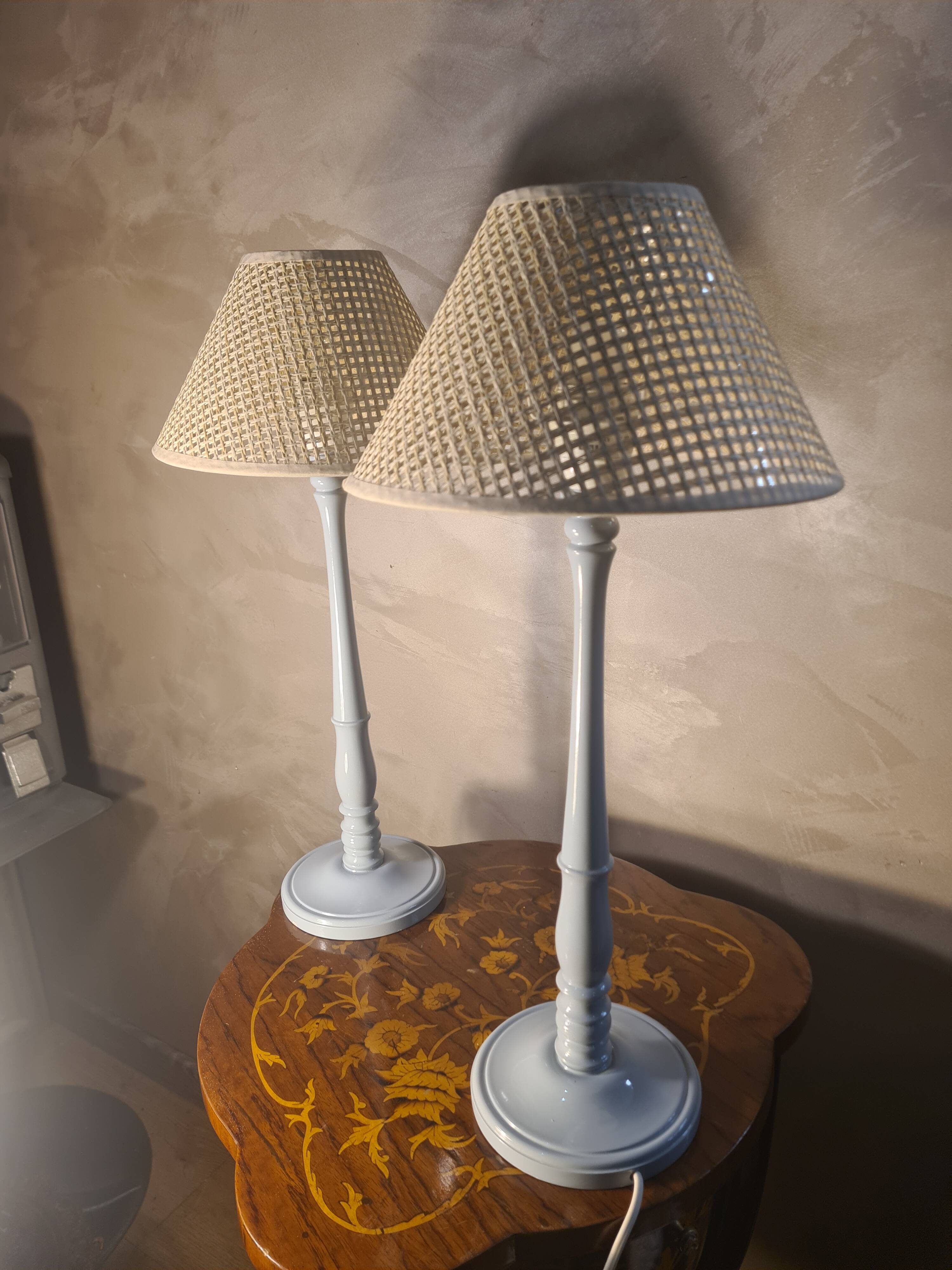 pair of grey-blue lacquered wooden bedside lamps 48x25 compliant with electrical standards