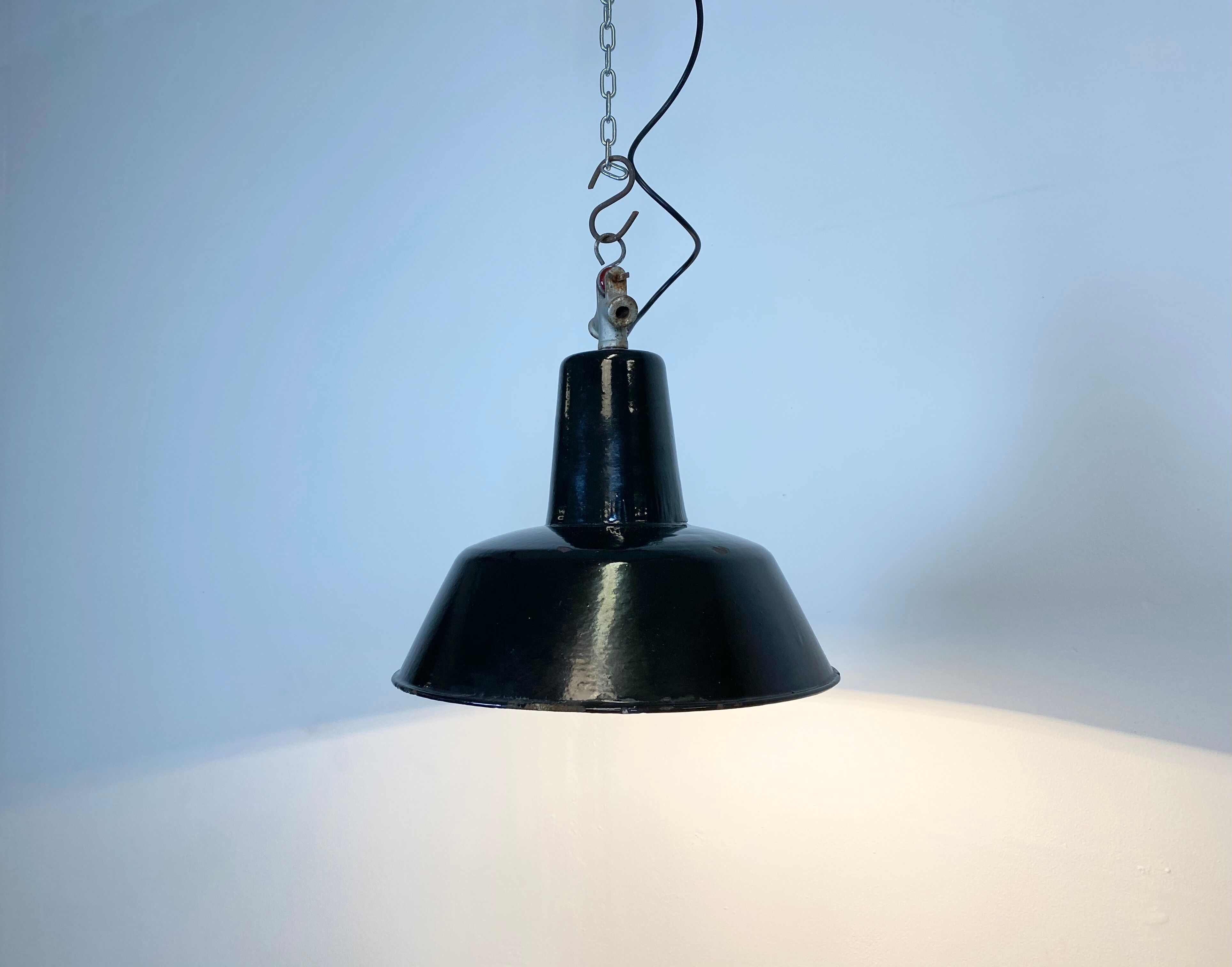Vintage Black Industrial Ceiling Lamp, 1930s
