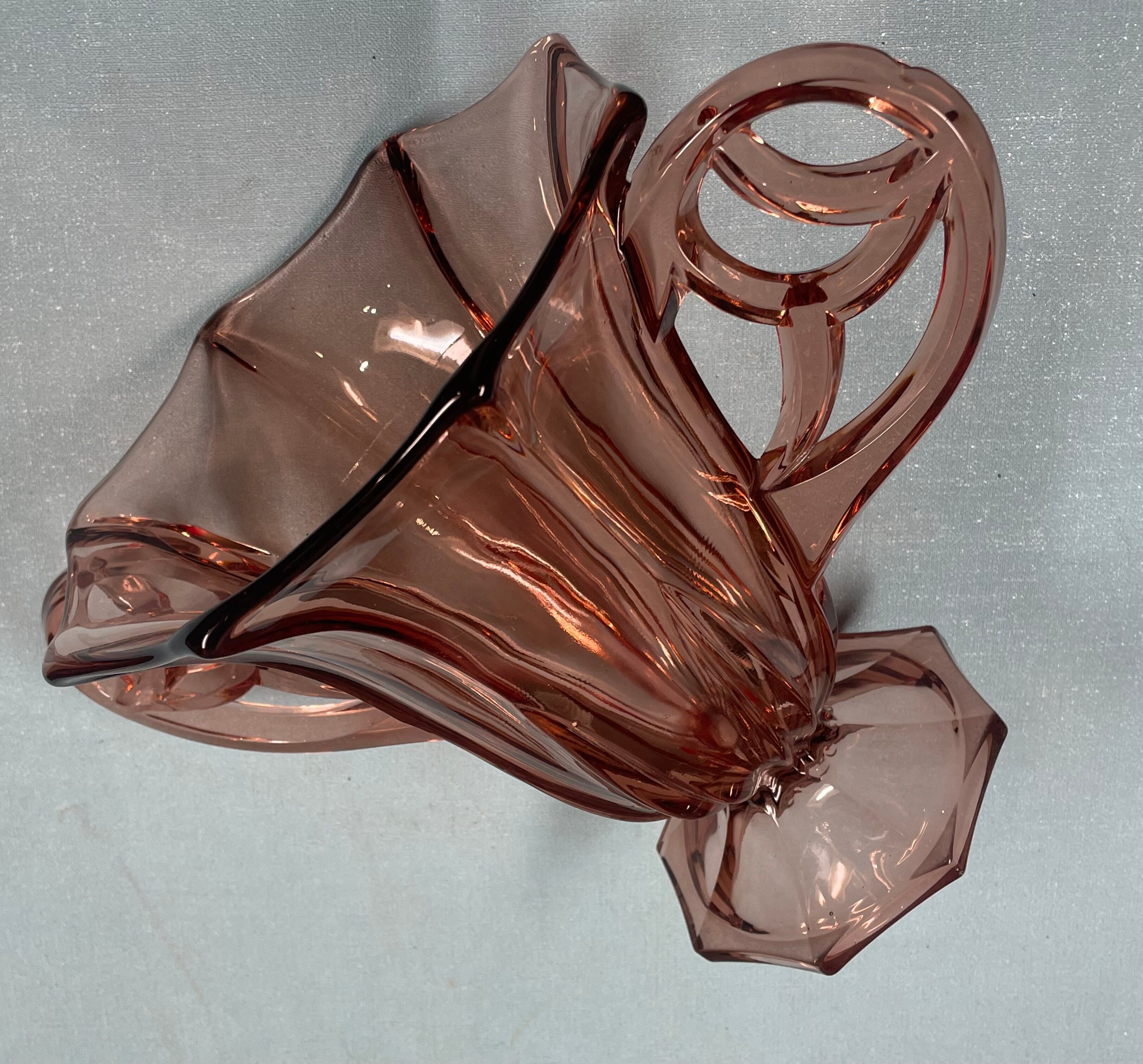 Old vase pink glass style cup with handles