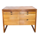 Scandinavian storage unit, solid wood and leather