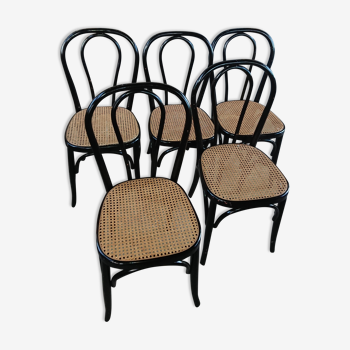 Lot de 5 chaises noir laqué canné