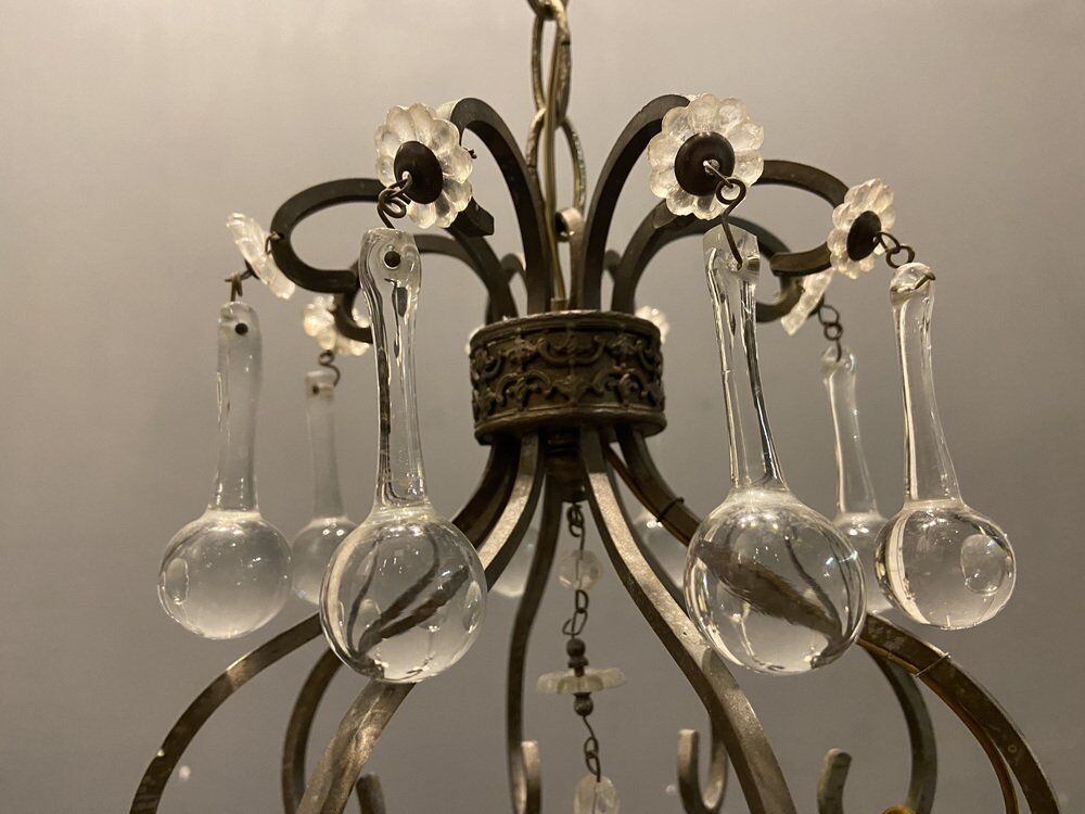 Vintage italian light pendant with murano glass drops