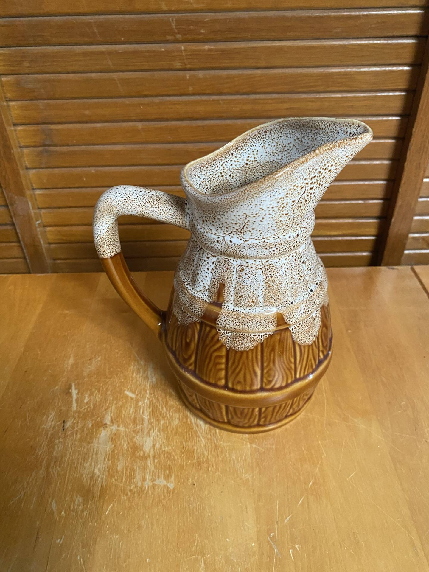 Old pichet revol barrel shape flamed ceramic 1 litre vintage #e