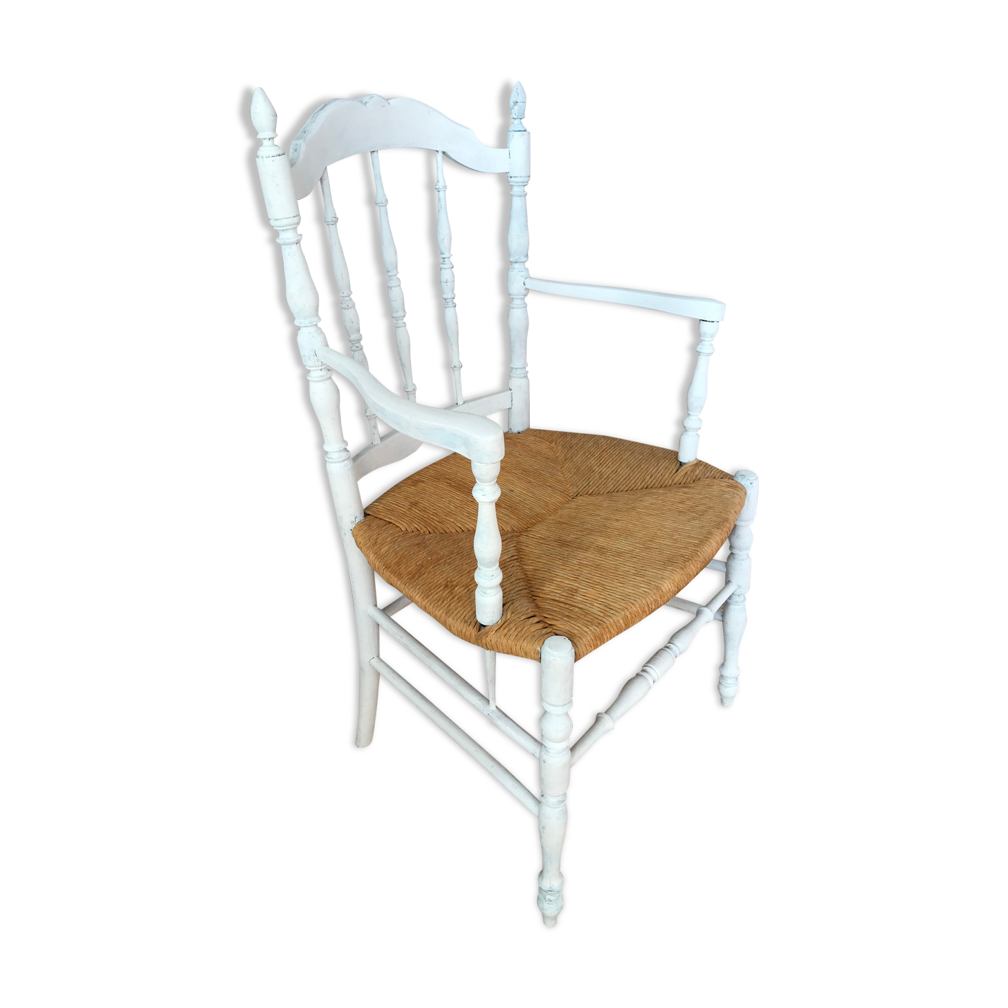Fauteuil blanc assise paillée