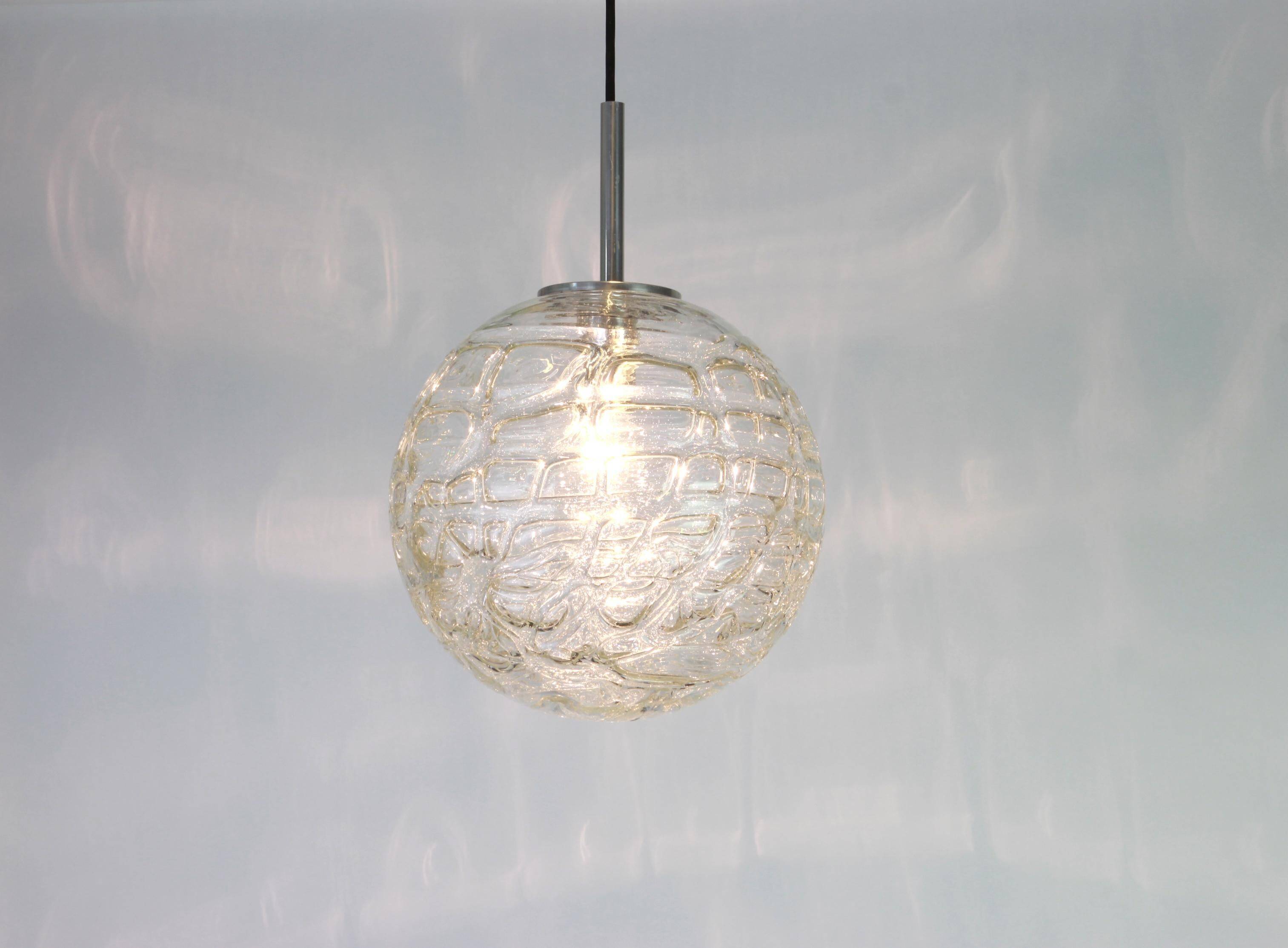 1 of 2 Rare Murano Ball Pendant Light by Doria, Germany, 1970s