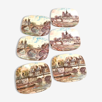 6 cork coasters with illustrations of Paris