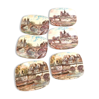 6 cork coasters with illustrations of Paris