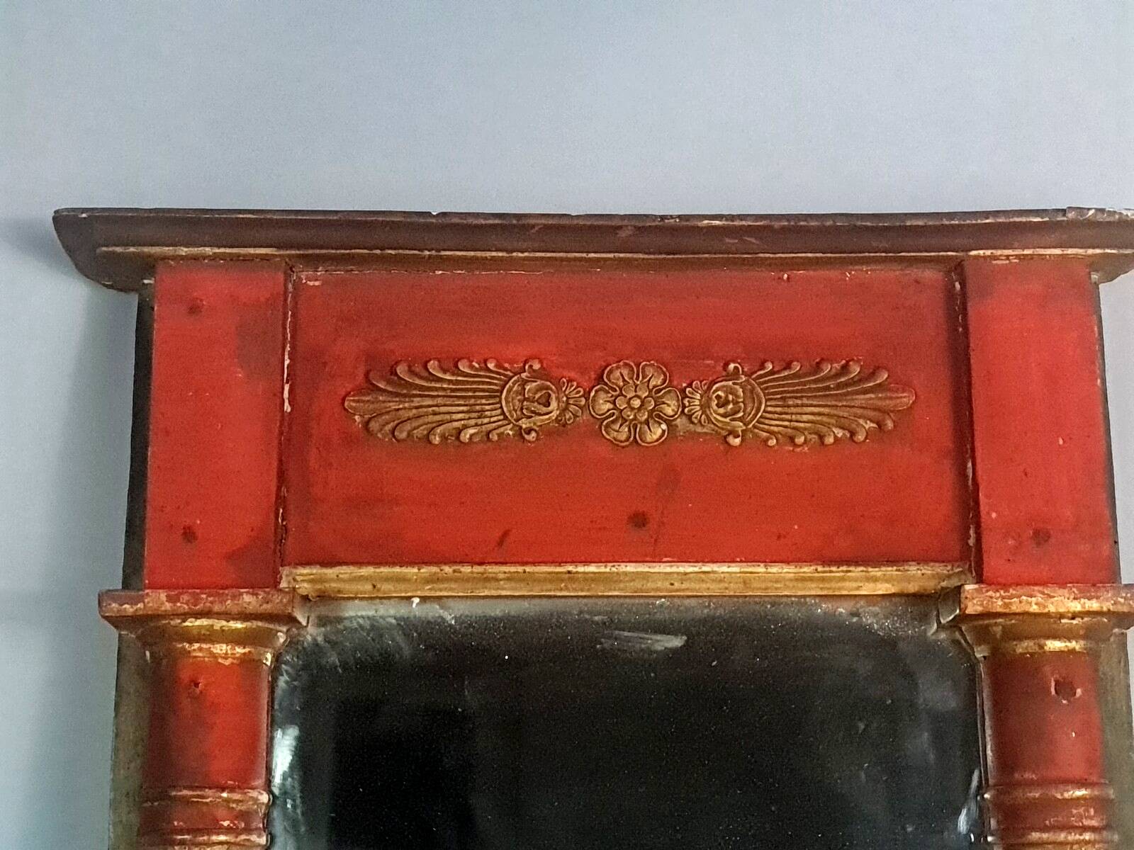 Restoration period mirror 1830 patinated gilded carved wood 48x33 cm