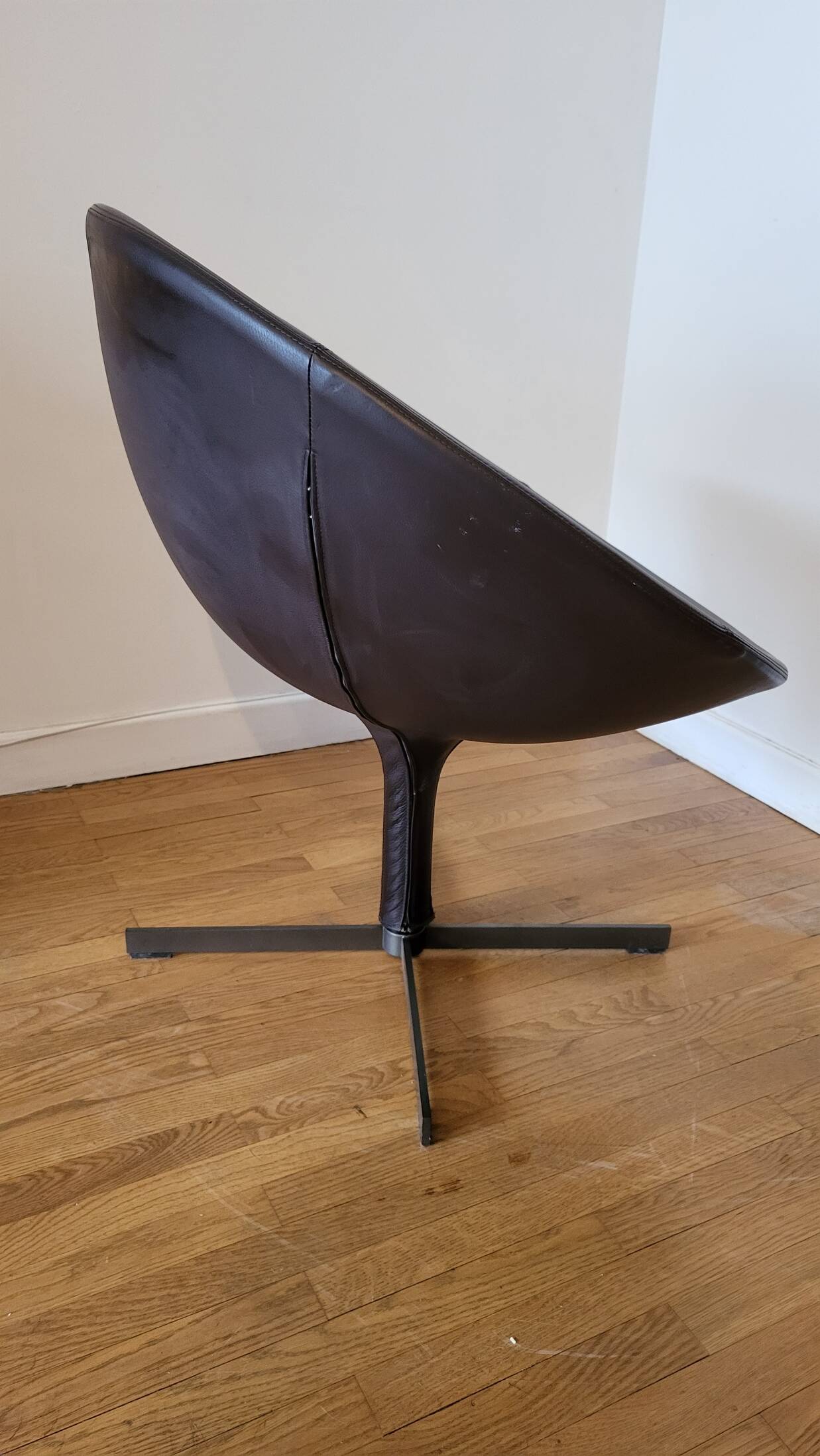 Christophe Pillet armchair by Zanotta in brown leather, modern Italy.
