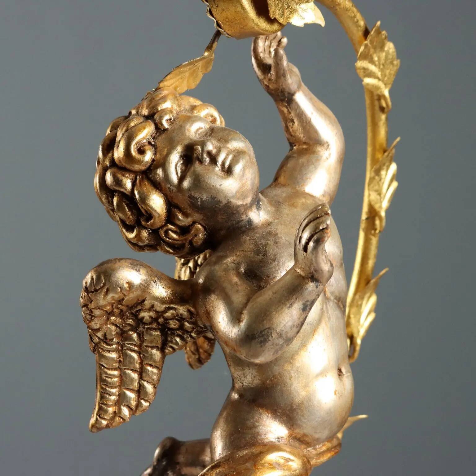 Pair of antique candelabra in carved and gilded wood, Italy, 20th century