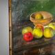 Painting, oil on canvas, still life with apples with bamboo frame