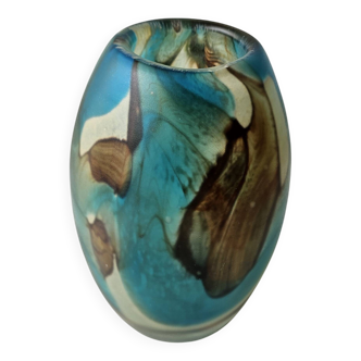 Polychrome blown glass ovoid vase signed Mdina - Circa 1960