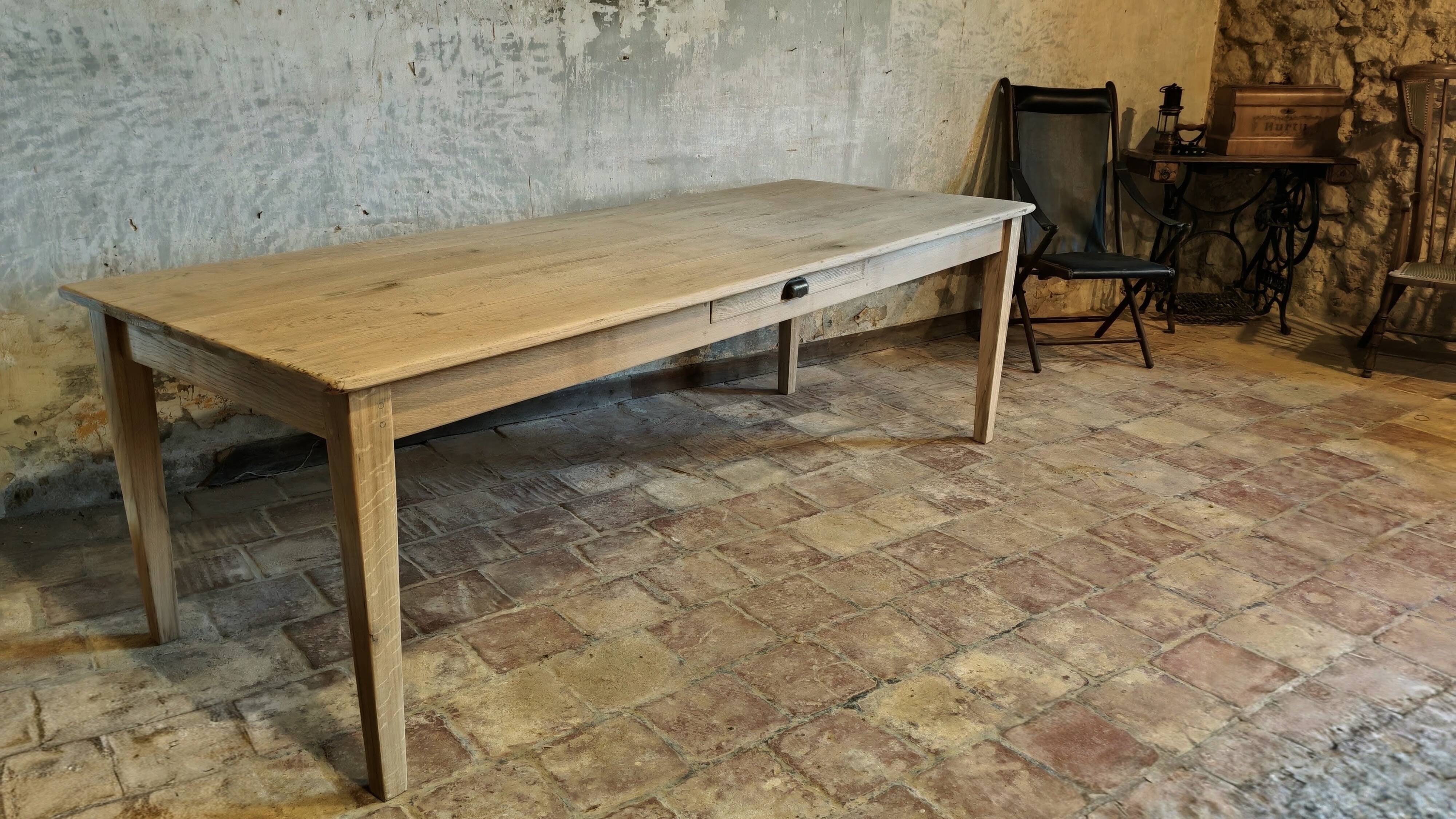 French solid oak farmhouse table 239x89 Raw patinated