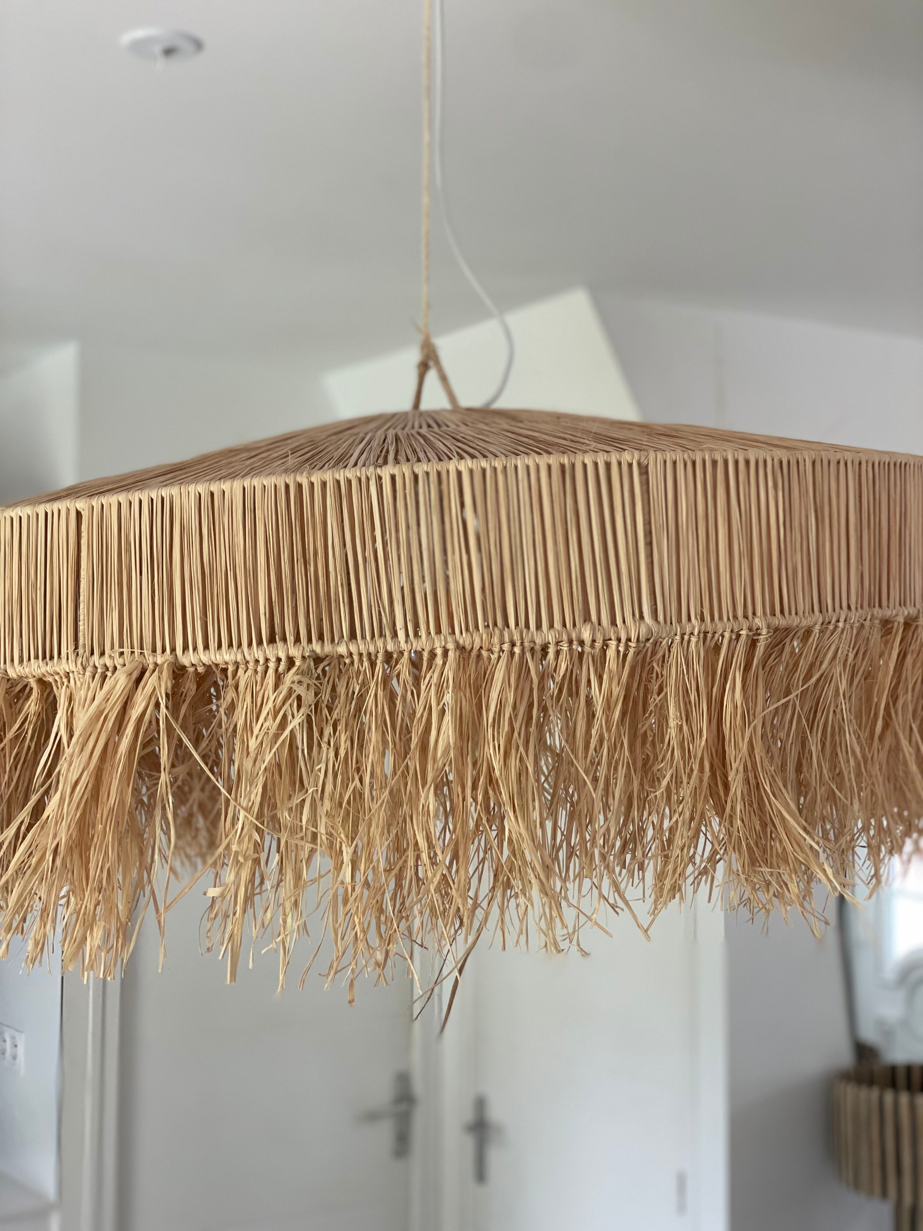Suspension chandelier lampshade raffia bohemian vintage natural