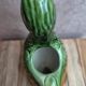 Large vintage duck jug in barbotine – green glazed earthenware – 29 cm