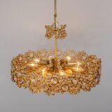 Gilt Brass and Crystal Glass Encrusted Chandeliers by Palwa, Germany, 1970s