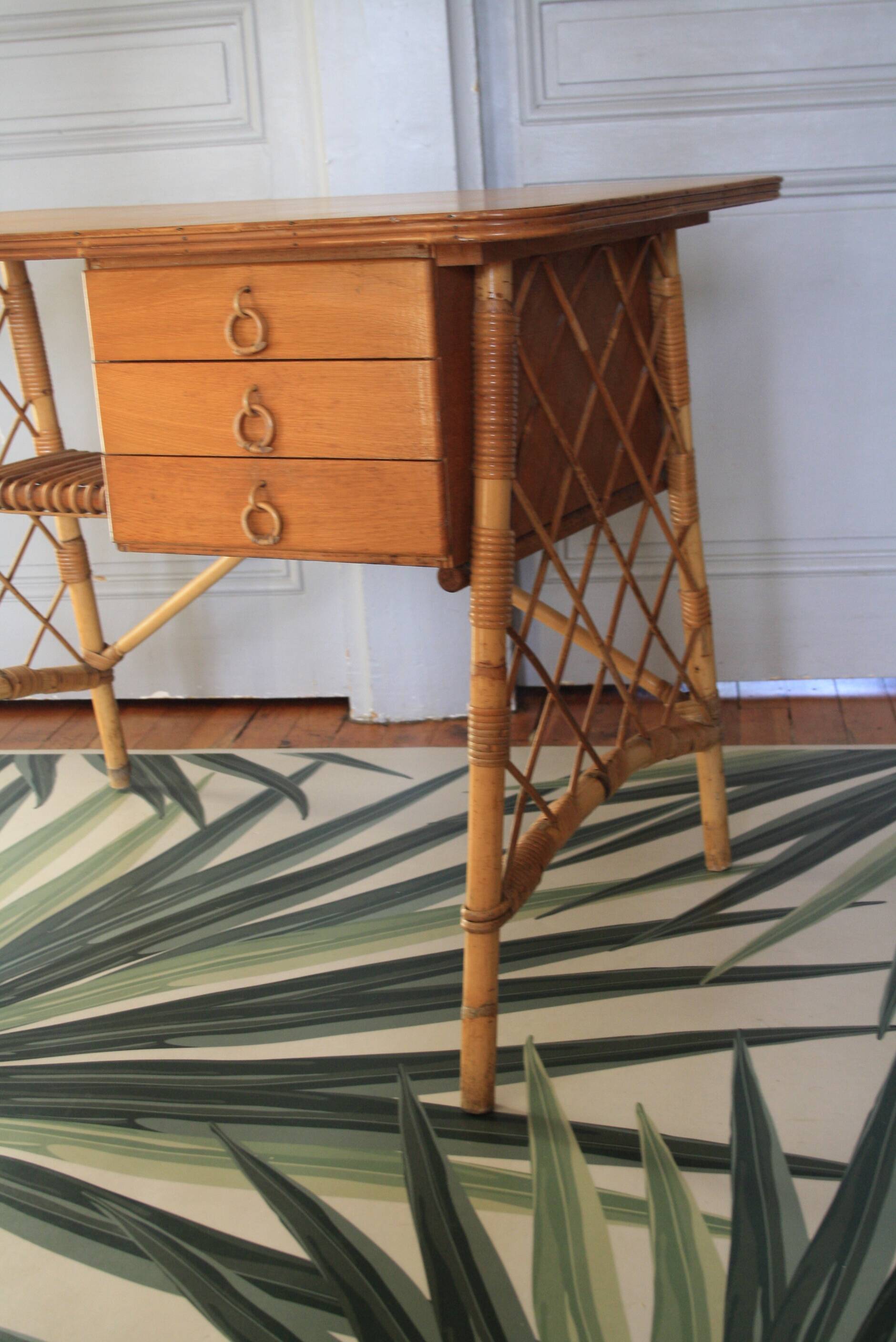 Louis Sognot desk bamboo, rattan