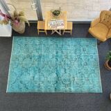Turkish oushak 6x9 aqua rug for bedroom -aqua vintage rug aqua moon.133