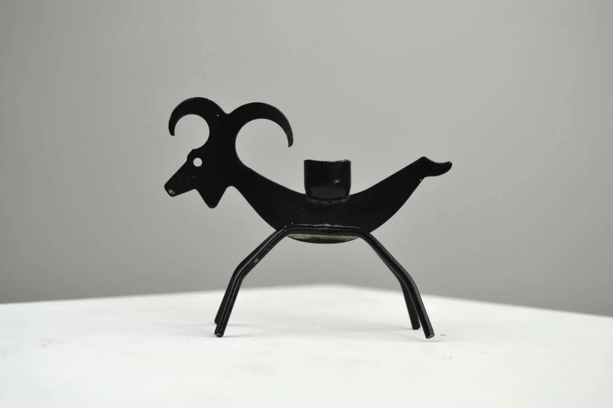 Set of 6 Black Metal Farm Animal Candleholders — Gunnar Ander for Ystad-Metall, Sweden, 1960s