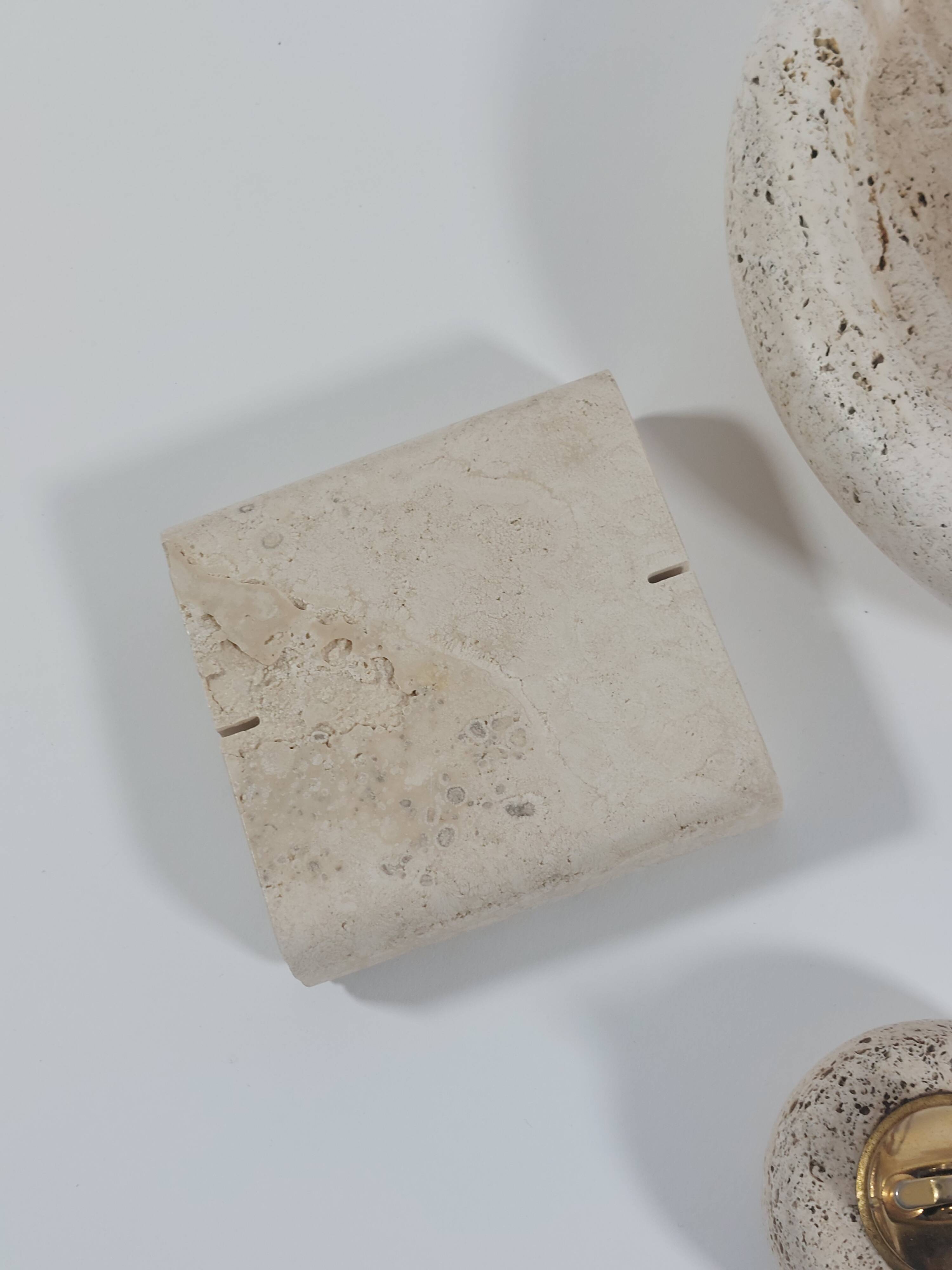 Vintage mid century travertine table set vide poche candleholder ashtray