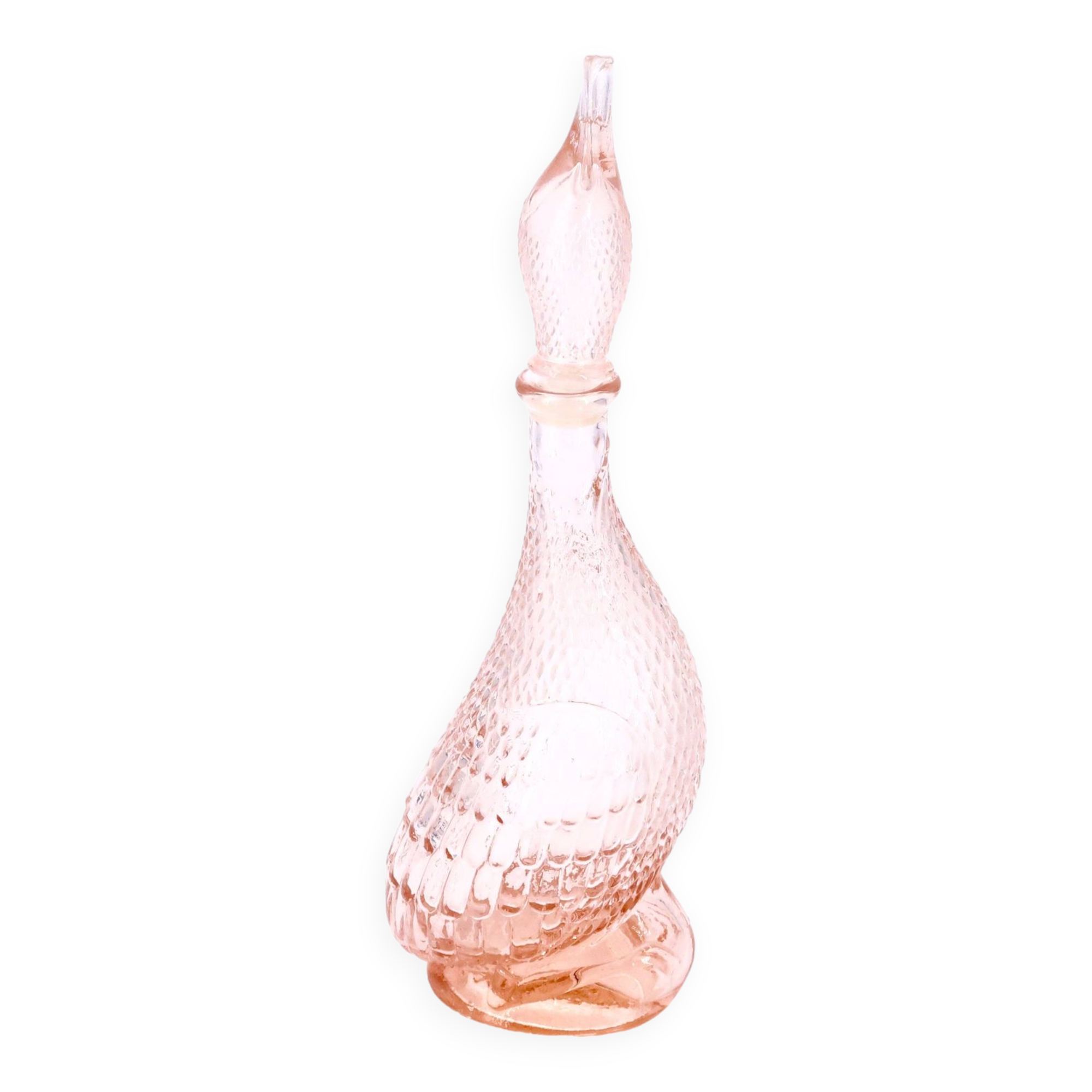 Empoli pink glass duck bottle, 1960s