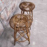Paire de tabourets de bar bambou & rotin