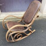 Rocking chair in wood and leather, 20th century