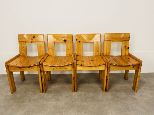 4 chaises brutalistes de Silvio Coppola pour Roche Bobois, pin massif