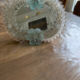 Venetian Murano mirror to stand or hang with blown flower decoration and friezes