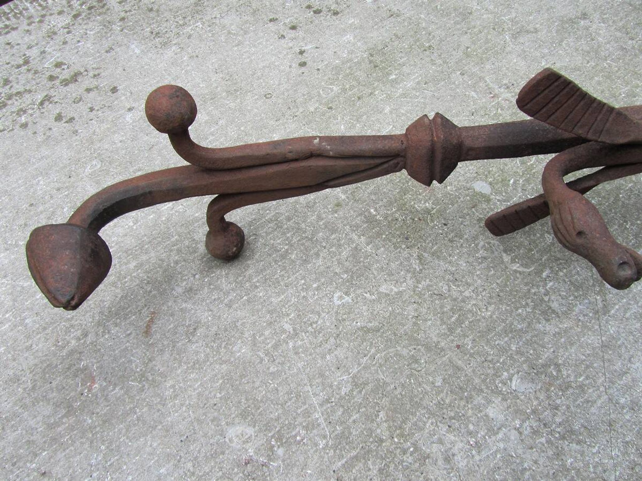17th-18th Century Hand Forged Iron Dragon Gothic Andirons or Firedogs