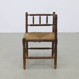 Chaise d'angle ancienne hollandaise en chêne et jonc, vers 1900