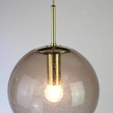 Smoked glass and brass ball pendant light Limburg, Germany, 1970s