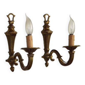 Pair French Vintage Empire Style Heavy Brass Single Wall Lights 4743