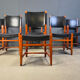 Vintage Spanish leather and wood dining chairs, set of 6 - 1970s