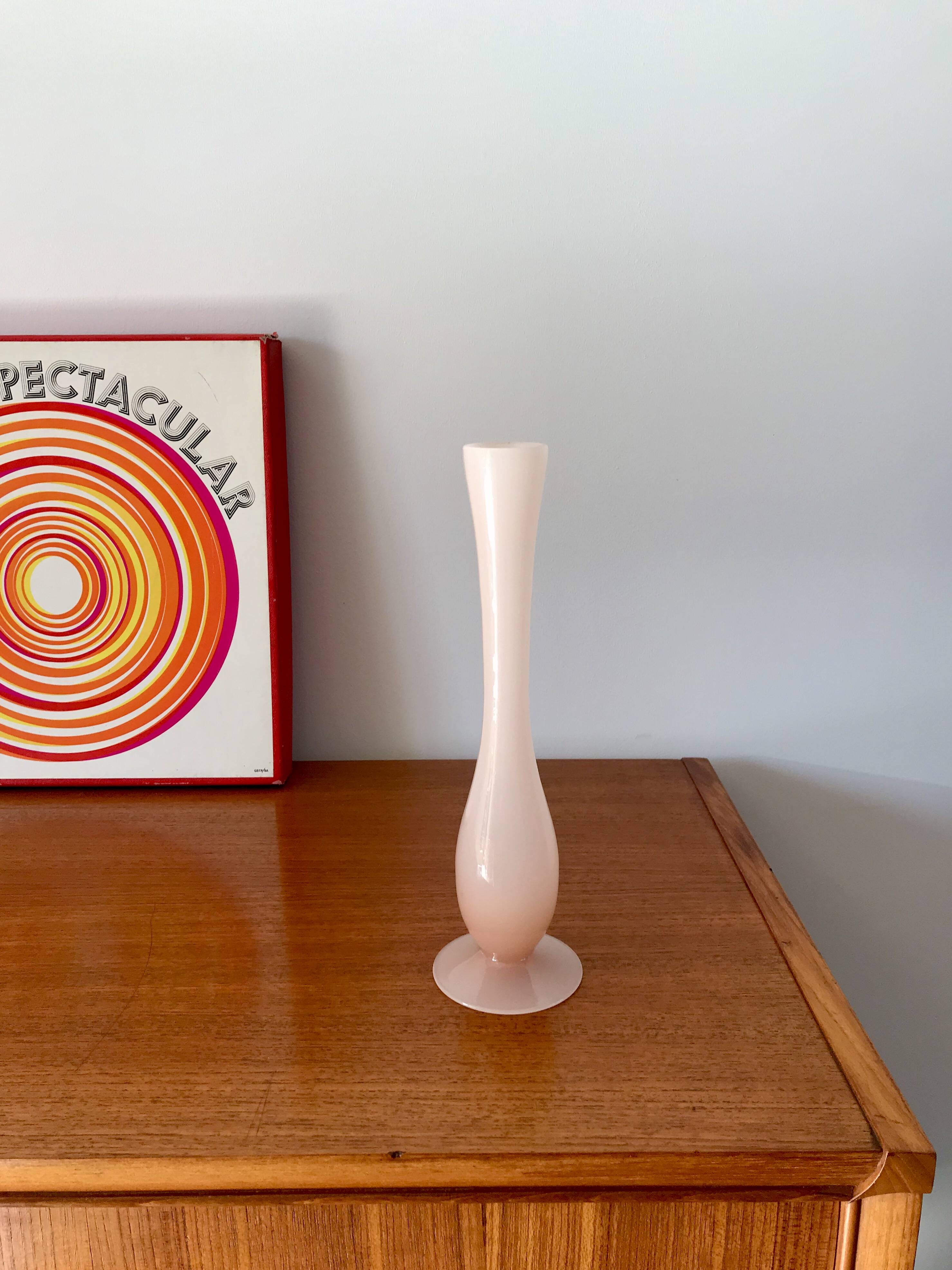 Slender pale pink opaline vase from the 50s and 60s