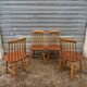 Set of 4 vintage beech chairs with teak seat