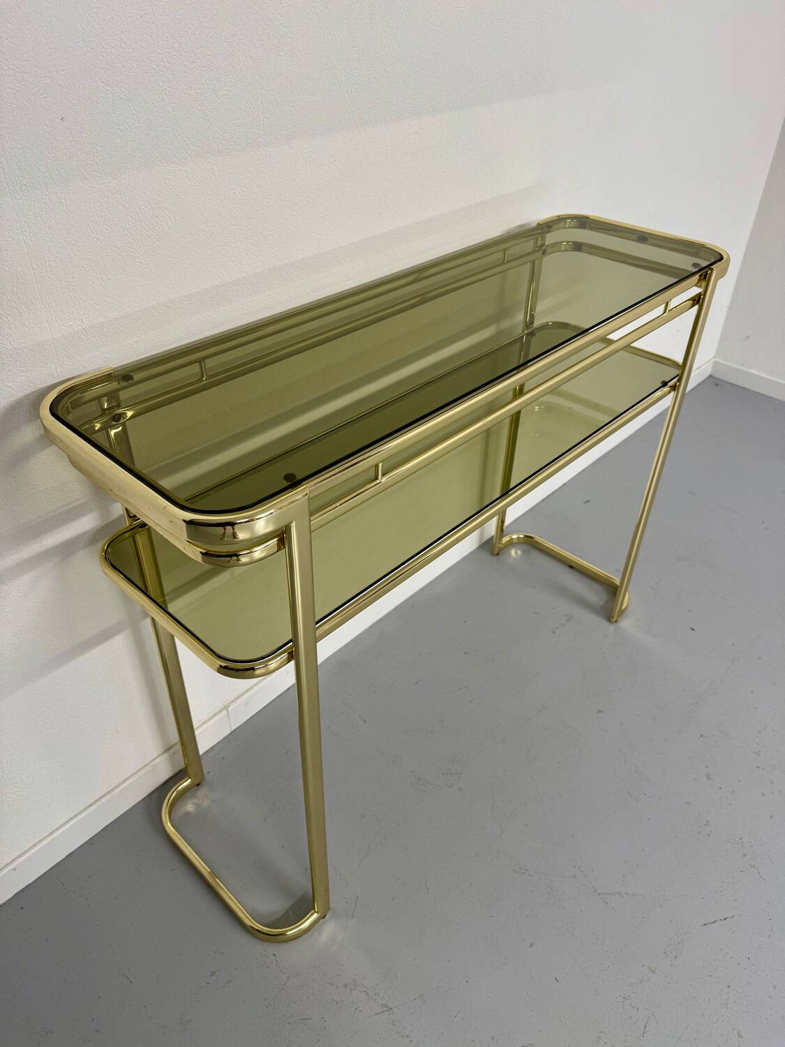 Antique gilt brass console table by Italian designer Milo Baughman for More