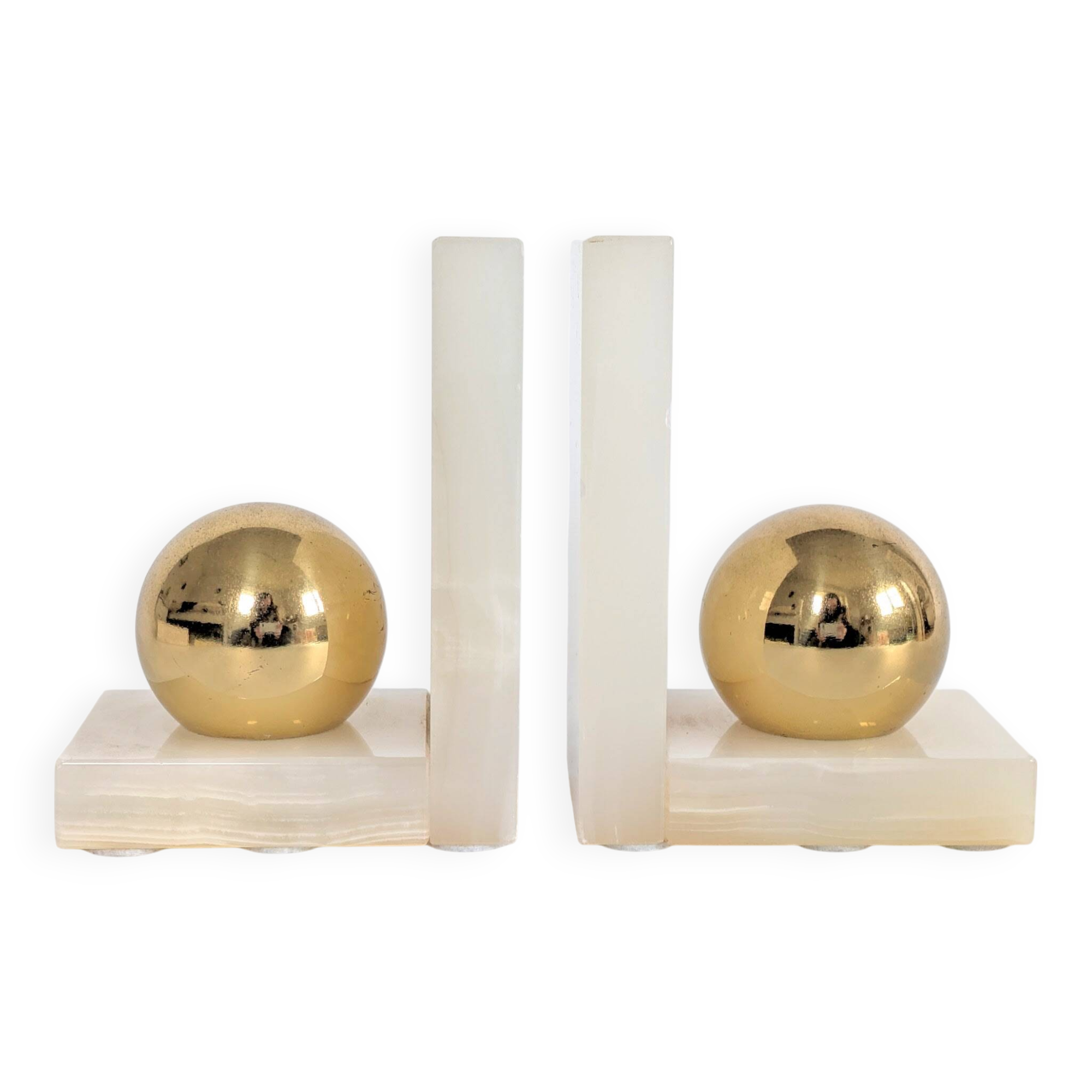 Onyx and Brass Bookends | Modernist Orbs | Art Deco Germany