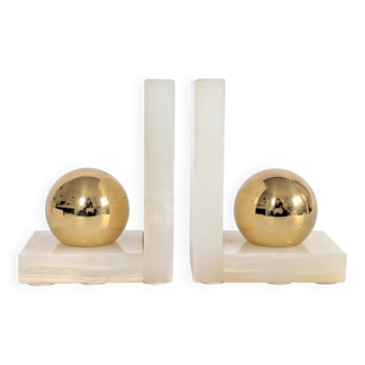 Onyx and Brass Bookends | Modernist Orbs | Art Deco Germany